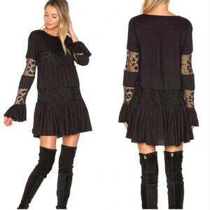 NWOT Tularosa Berkley Tiered Lace Bell Sleeve Black Dress